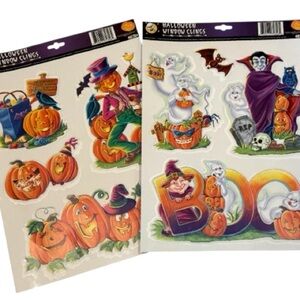 Vintage Halloween Window Clings with Pumpkins and Ghosts set of 3